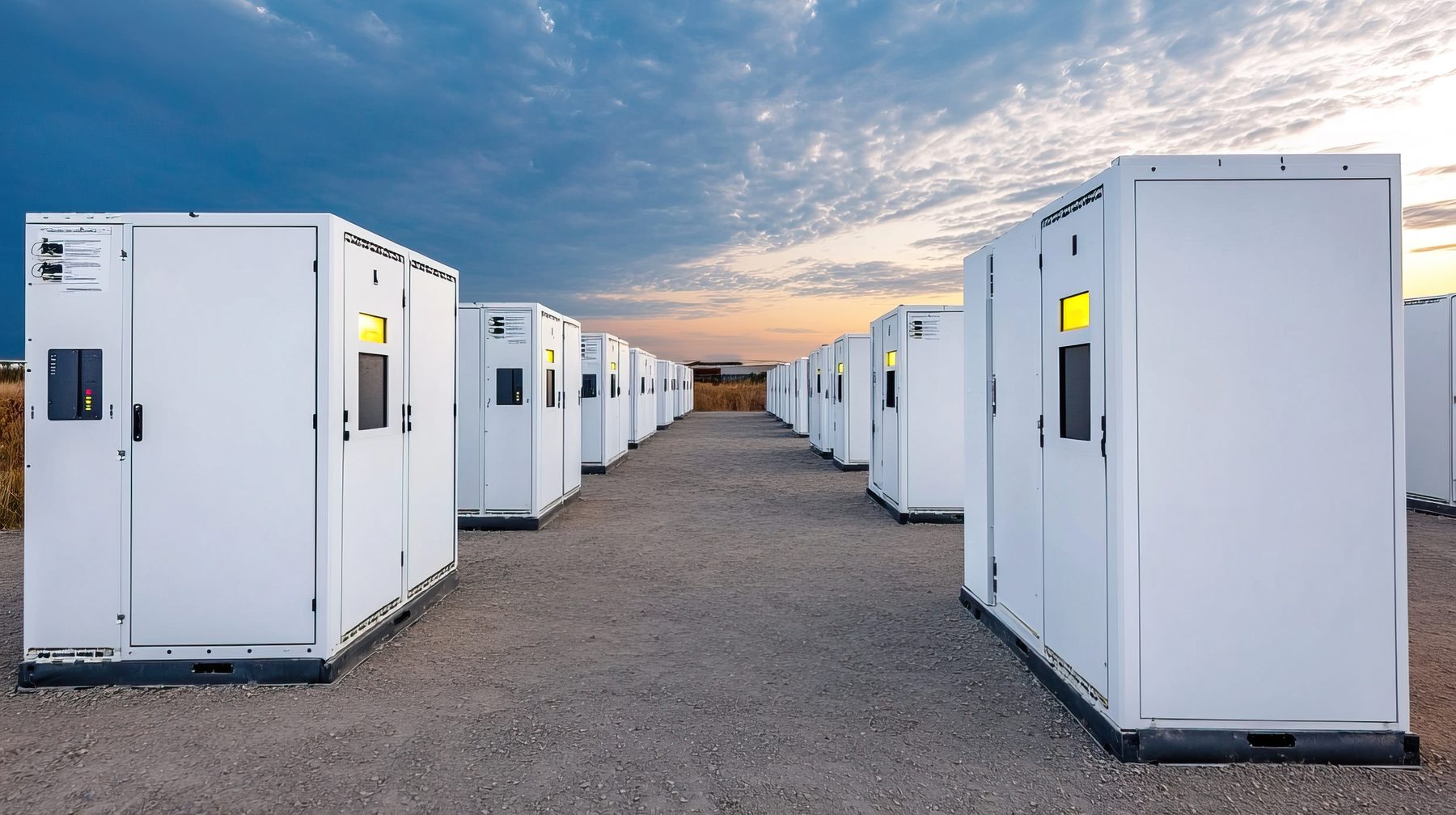 Battery storage and solar at dusk